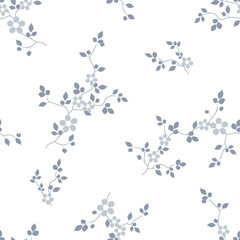 seamless pattern of flowers, branches and leaves