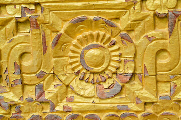 Burmese wood bas-relief floral pattern.