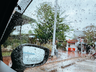  rain drop on  car window nice view 