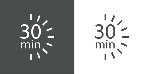 Logotipo con texto 30 min con barras de progreso con forma de círculo en fondo gris y fondo blanco