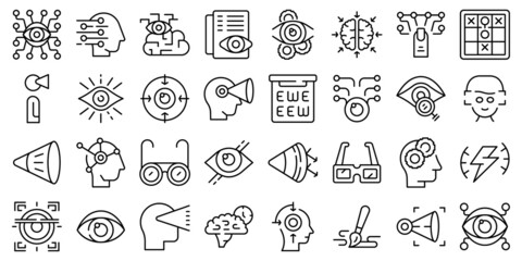 Visual perception icons set outline vector. Future trendy. Augmented reality