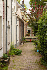 Fototapeta na wymiar A narrow street in the medieval center of Amersfoort, the Netherlands.