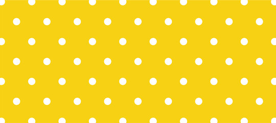 seamless pattern white polka dot circle on yellow background. Modern style dot texture. Trendy print. Swatches. For printing, wrapping paper, wallpaper, textile, fabric