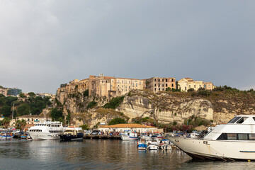 Fototapeta na wymiar Tropea, Calabria, Italy - June 23, 2019: View of the port of the small southern Italian town of Tropea