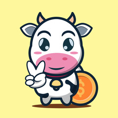 vector illustration of 
cute cow holding coins