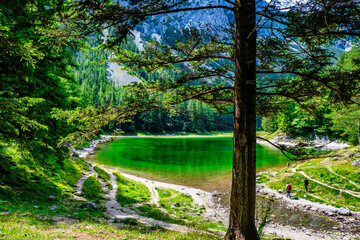 beautiful emerald color lake in the mountains