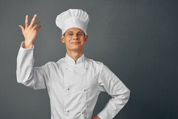 emotional chef gestures with his hand to a professional foodie