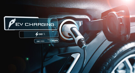 EV charging station for electric car in concept of alternative green energy produced from...