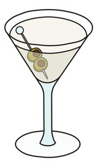 Stylish hand-drawn doodle cartoon style Martini cocktail glass vector illustration. For party card, invitations, posters, bar menu or alcohol cook book recipe