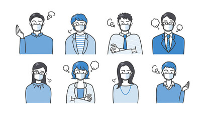 喜んでいるマスクをつけたビジネスパーソン