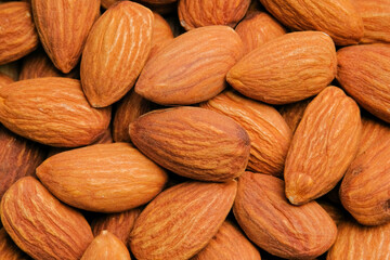 Top view almonds nuts, close up.	
