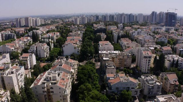 Kfar Saba, Israel, aerial drone view 4k