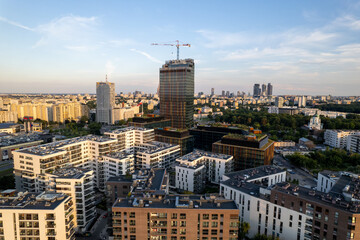 Warsaw during the day. Busy city seen from above on a beautiful sunny day. The largest city in Poland, shown in a wonderful way.