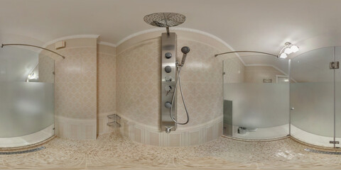 full seamless spherical hdri panorama 360 degrees inside of large empty shower cabin in the...