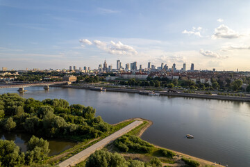Warsaw during the day. Busy city seen from above on a beautiful sunny day. The largest city in Poland, shown in a wonderful way.