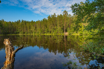 Obraz premium Beautiful landscape of the lake with the reflection