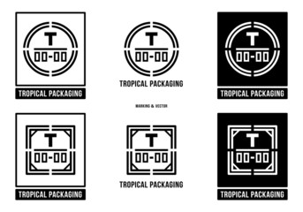 A set of manipulation symbols for packaging cargo products and goods. Marking - Tropical packaging. Vector elements.
