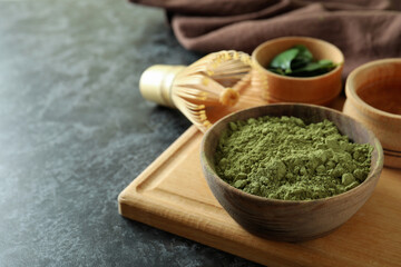 Concept of japanese tea with matcha on dark table