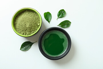 Concept of japanese tea with matcha on white background