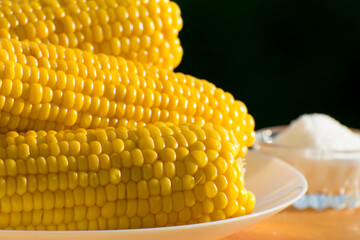 Boiled corn is a diet food. Homemade food, organic natural vegetables.