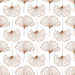 Fototapeta na wymiar Seamless pattern with ginkgo biloba leaves. Simple boho texture for wrapping paper, packaging, fabric, wallpaper etc. Vector design.