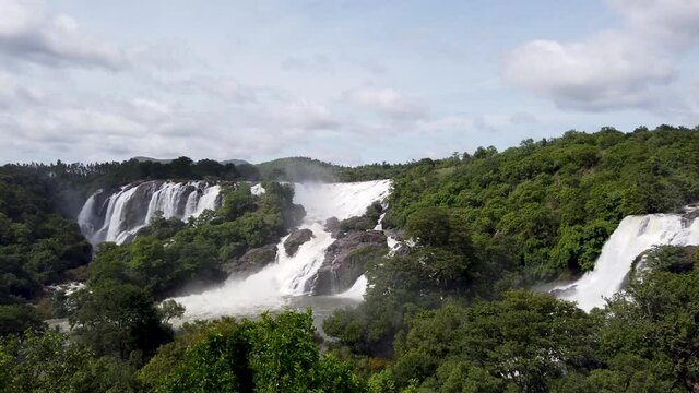 A Bewitching Waterfall in Karnataka, river Cauvery flows through the forests and cascades majestically at Barachukki in Shivanasamudra zone in India.  