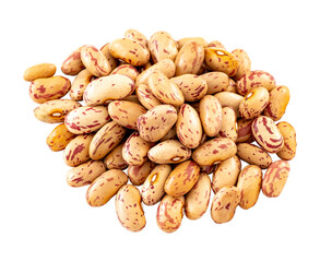 Raw Organic cranberry bean on white background. Pile cranberry bean isolated.