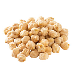 Organic uncooked chickpeas grains isolated on white background. on white background. Pile raw dried chickpeas isolated. Top view