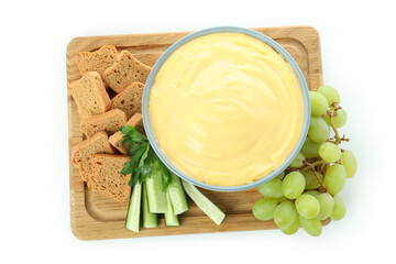 Tasty cheese fondue isolated on white background