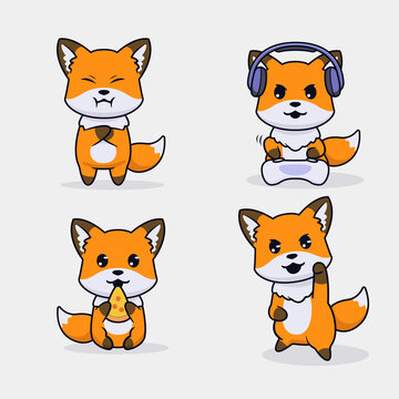 Set of cute fox character design