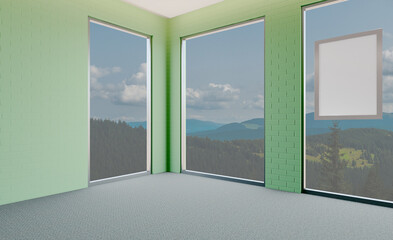 Office interior design in whire color. 3D rendering.. Blank paintings.  Mockup.