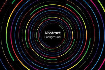 Vector abstract dynamic background with spiral multicolor gradient circles.