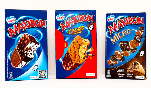 Italy &ndash; August 8, 2021: boxes of MAXIBON Ice Cream. MAXIBON is a brand of Nestl&eacute;
