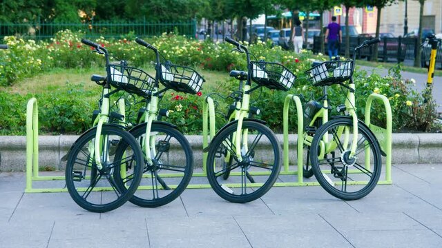 bicycle parking. smart bicycles, bicycle rental in the city, urban transport