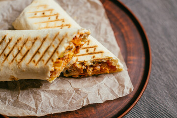 juicy shawarma cut on a plate