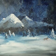 sfondo scuro pittura montagne inverno neve