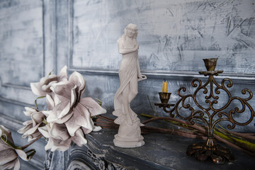 Old porcelain on the table. Tea-set. Handmade crockery.