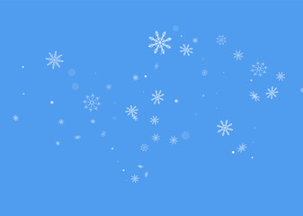 Obraz na płótnie Canvas White delicate openwork snowflakes are scattered on a blue background. Festive background, postcard design, wallpaper