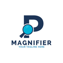 Search Logo. Letter P Magnifying Glass Logo Design