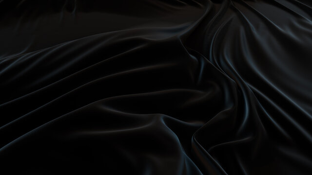 Black Fabric with Ripples and Folds. Wavy Surface Wallpaper.