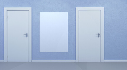 The Corridor in office building. 3D rendering . Mockup.   Empty paintings