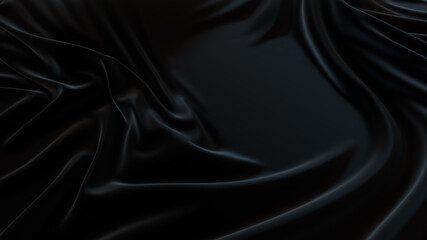 Black Textile Background with Ripples. Smooth Surface Texture.