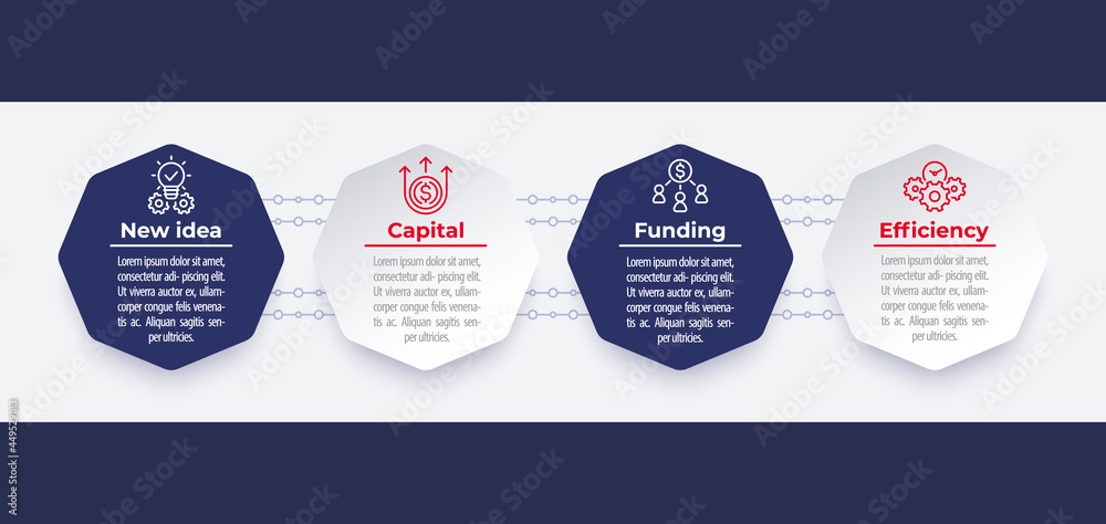 Poster Business, finance infographics with line icons on octagonal shapes