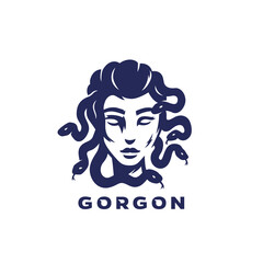 Gorgon or medusa logo design, woman with snakes