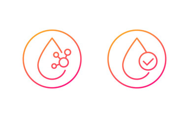 Acid drop icons with molecule, line vector