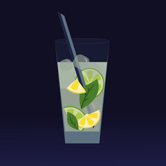 cocktail with lime and lemon on a blue background