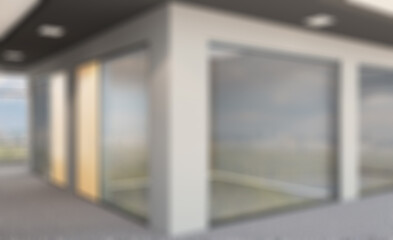 Bokeh blurred phototography. Modern meeting room. 3D rendering.