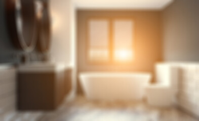 Bokeh blurred phototography. Clean and fresh bathroom with natural light. 3D rendering.. Suns