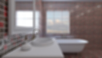 Bokeh blurred phototography. Abstract  toilet and bathroom interior for background. 3D render