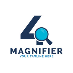 Search Logo. Number 4 Magnifying Glass Logo Design